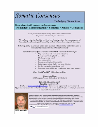 David Weinstock - Somatic Consensus workshop May 21 and 22_2011+flier image