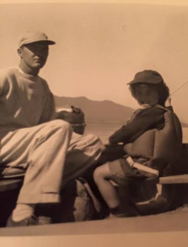 JM HM at a fishing lodge at Kamloops Lake BC 1951